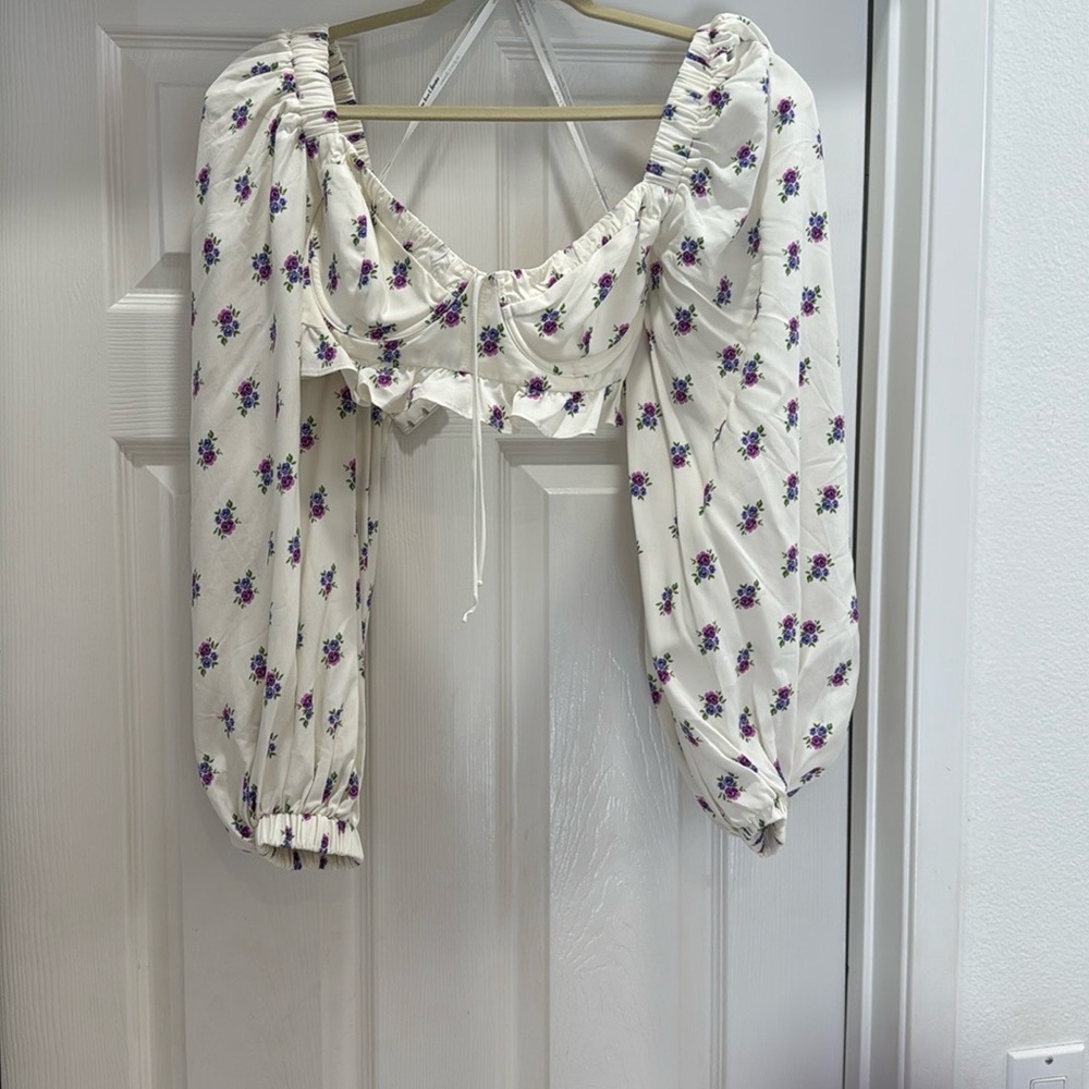 For Love & Lemons Floral White Bra Top with Purple flowers